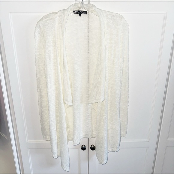 MAK Creamy White Long Sleeve Sheer Slub Open Front Cardigan Sweater Sz Small - Picture 2 of 10